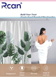 Rcan Shower Curtains for Bathroom, Tropical Leaves Plant on White Background, Banana Monstera Bathroom Shower Curtain, for Bathtub Decoration, Waterproof Fabric, Machine Washable, with 12 Hooks  - Image 2