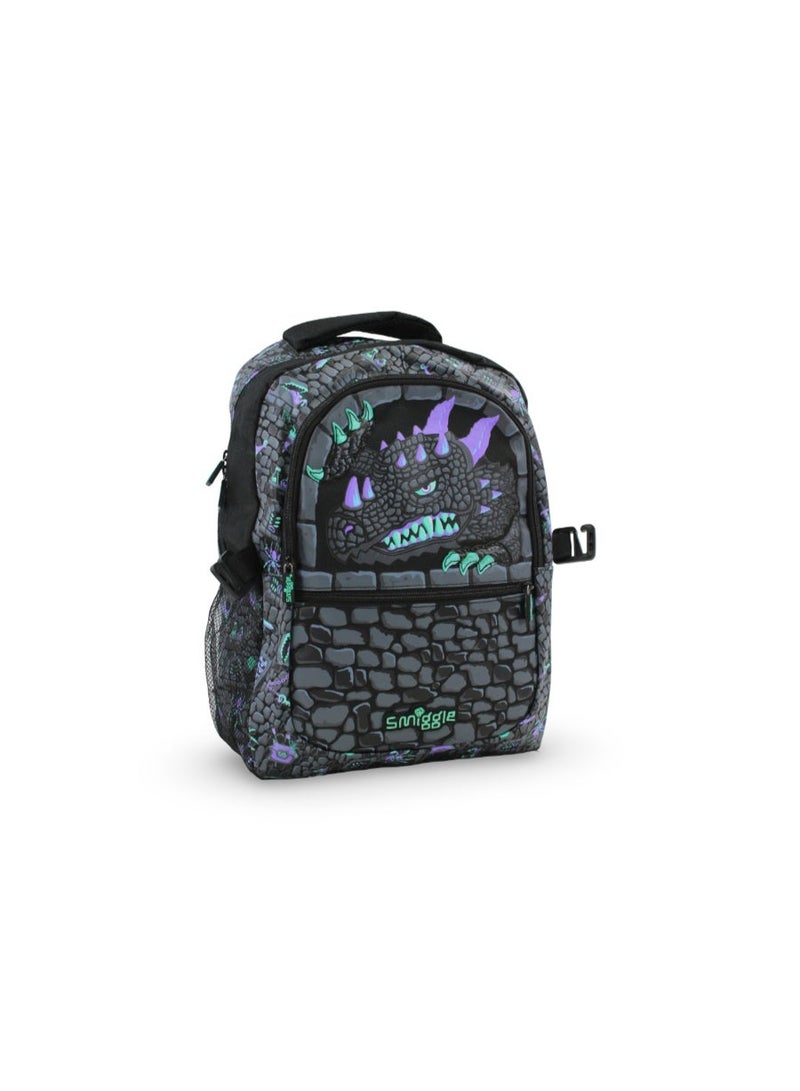 سميجل حقيبة ظهر Smiggle بتصميم ديناصور، مقاس 17 بوصة – أسود ورمادي - Image 1