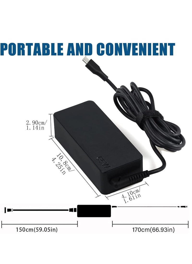 Generic - 65W USB C Laptop Charger for Lenovo ThinkPad X280 X380 X390 L390 E480 E490 E580 E590 E495 R480 S1 2018 T470 T470S T480 T480S 45W Power Adapter Compatible with All Type-C Interface - Image 1
