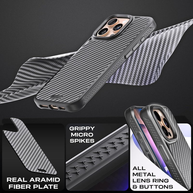 Rebel Case for iPhone 16 Pro [Gen-6 Aramid Fiber] Strong MagSafe Compatible, Grippy Sides, Shockproof Corners, Metal Lens + Buttons, Upgraded Protective Design, 6.3 Inch Phone 2024 (Black) - Image 4