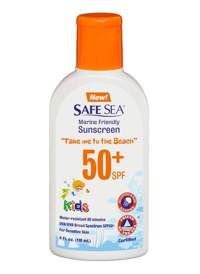 safe sea - Afe Sea Jellyfish Stingblocking Sunscreen For Kids Spf 50+ Lotion 4Oz Waterproof Biodegradable Coral Reefsafe Body And Face Sunscreen Antijellyfish And Sealice Sting Protection. - Image 1