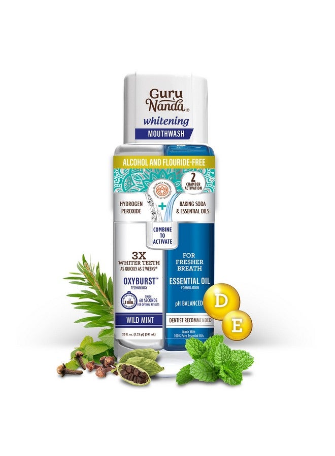GuruNanda غسول فم لتبييض الأسنان مزدوج الأسطوانة أوكسيبرست - خالي من الكحول والفلورايد، بيروكسيد الهيدروجين لتعزيز بياض الأسنان - نعناع بري - 20 أونصة سائلة - Image 1
