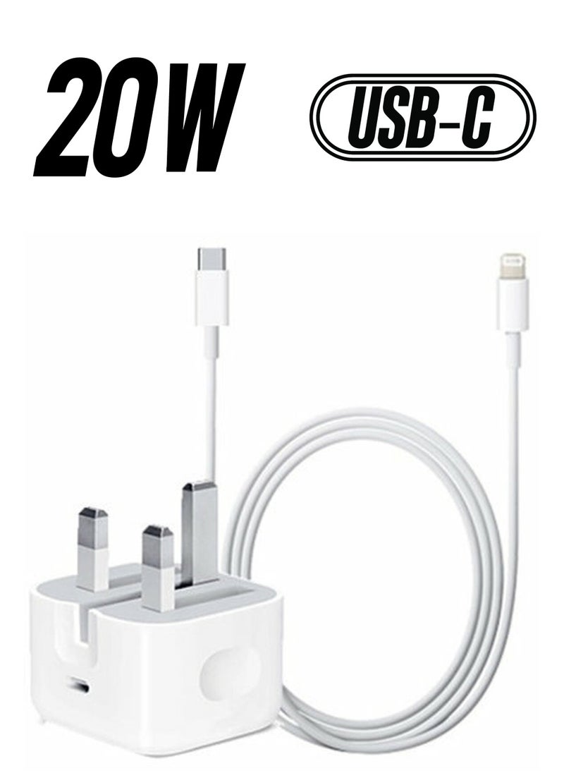 20W USB-C Fast Charger with Cable for iPhone 12, 12 Pro Max & 12 Mini | High-Speed Power Adapter with USB-C to Lightning Charging Cable | Safe, Reliable & Compact iPhone Charging Solution