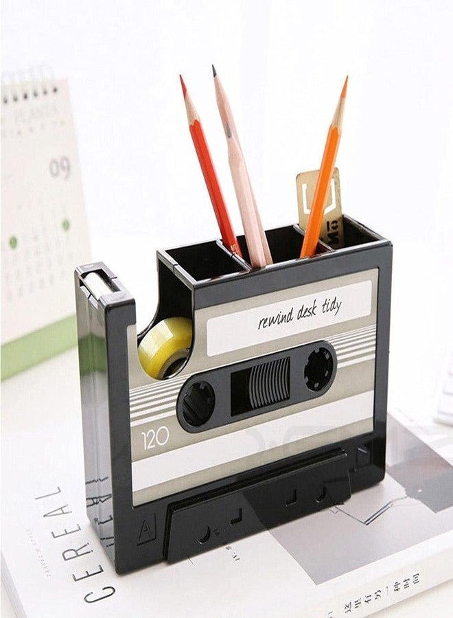 Xemz Creative Adhesive Tape Pen Holder Case, Retro Cassette Tape Dispenser Vase Brush Pot, Popular Pencil Desk Collection Tidy Organizer, Office Stationery Storage Container- Unique Gift (Gray) - Image 5