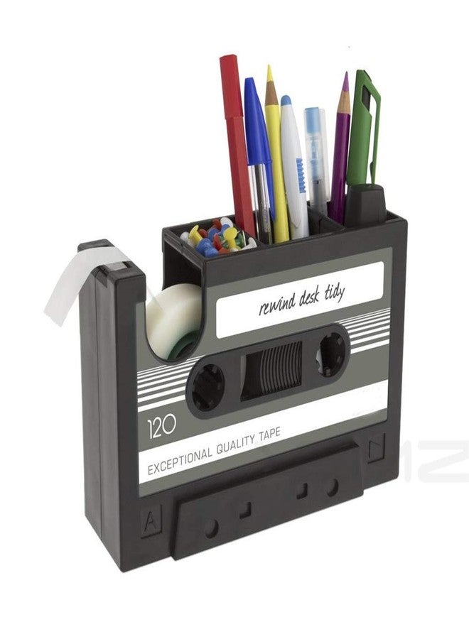 Xemz Creative Adhesive Tape Pen Holder Case, Retro Cassette Tape Dispenser Vase Brush Pot, Popular Pencil Desk Collection Tidy Organizer, Office Stationery Storage Container- Unique Gift (Gray) - Image 1