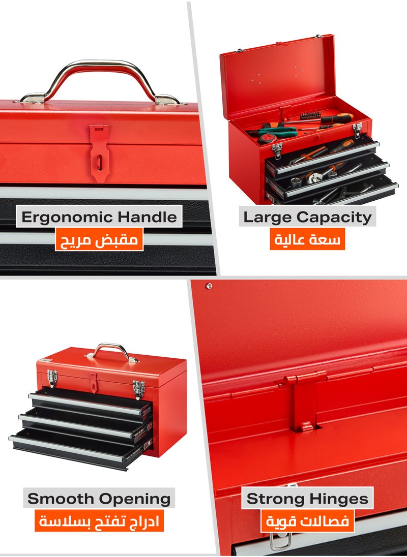 LAWAZIM - 3-Drawers Tool Box with Handle - Red - Durable Lockable Tool Storage Box with Secure Latches for Mechanics, DIY Enthusiasts and Home Use - Multi-Compartment Organizer for Tools and Accessories - Image 1