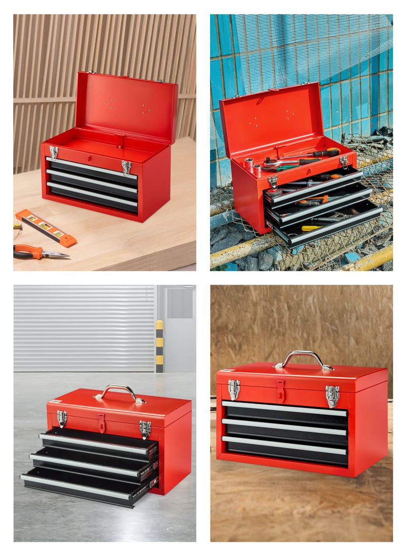 LAWAZIM - 3-Drawers Tool Box with Handle - Red - Durable Lockable Tool Storage Box with Secure Latches for Mechanics, DIY Enthusiasts and Home Use - Multi-Compartment Organizer for Tools and Accessories - Image 1