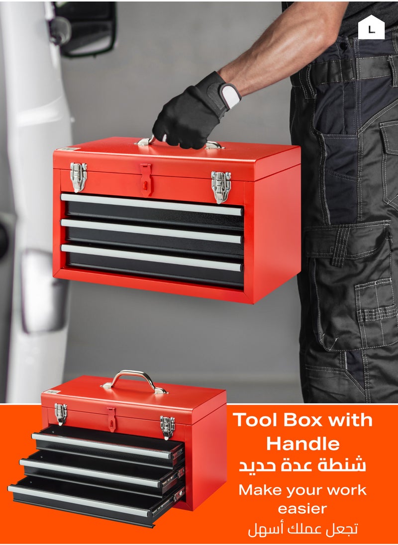 LAWAZIM - 3-Drawers Tool Box with Handle - Red - Durable Lockable Tool Storage Box with Secure Latches for Mechanics, DIY Enthusiasts and Home Use - Multi-Compartment Organizer for Tools and Accessories - Image 1