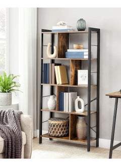 AGD 4-Tier Freestanding Storage Shelf, Reinforced Wood Panels and Sturdy Metal Frame, Display and Storage Rack for Books and Other Items, in Living Room, Kitchen, Office, 155*28*72cm, Rustic Brown  - Image 3