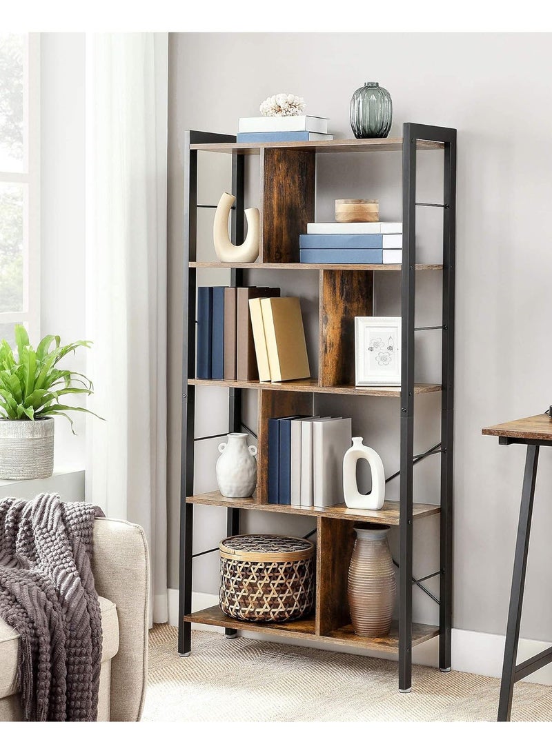AGD 4-Tier Freestanding Storage Shelf, Reinforced Wood Panels and Sturdy Metal Frame, Display and Storage Rack for Books and Other Items, in Living Room, Kitchen, Office, 155*28*72cm, Rustic Brown - Image 3