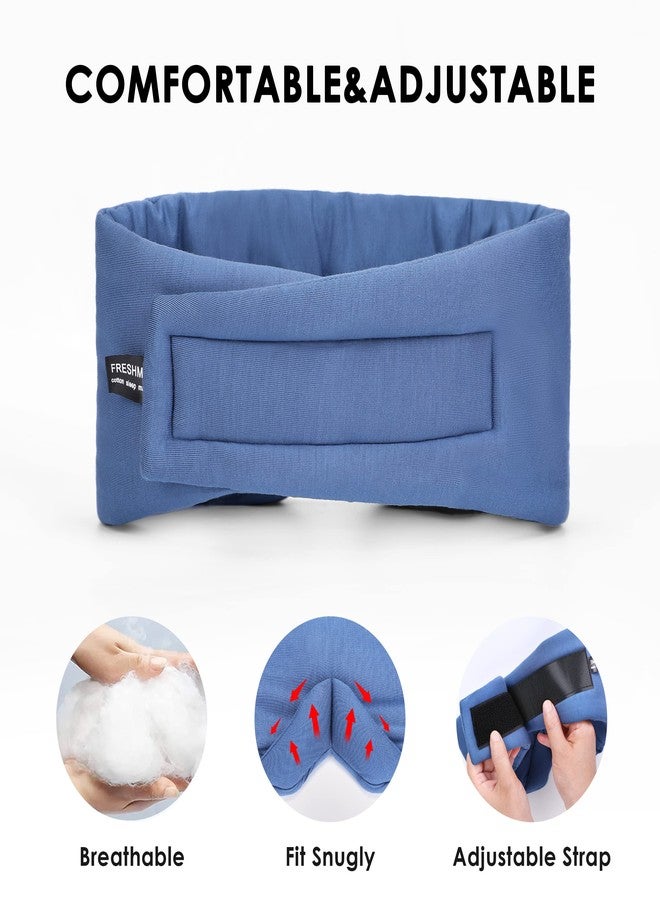 FRESHME Pure Handmade Cotton Sleep Mask - Blackout Eye Mask with Adjustable Velcro Soft and Comfortable Eye Blinder Shade for Men Women Travel Office Nap Airplane Blue - Image 3
