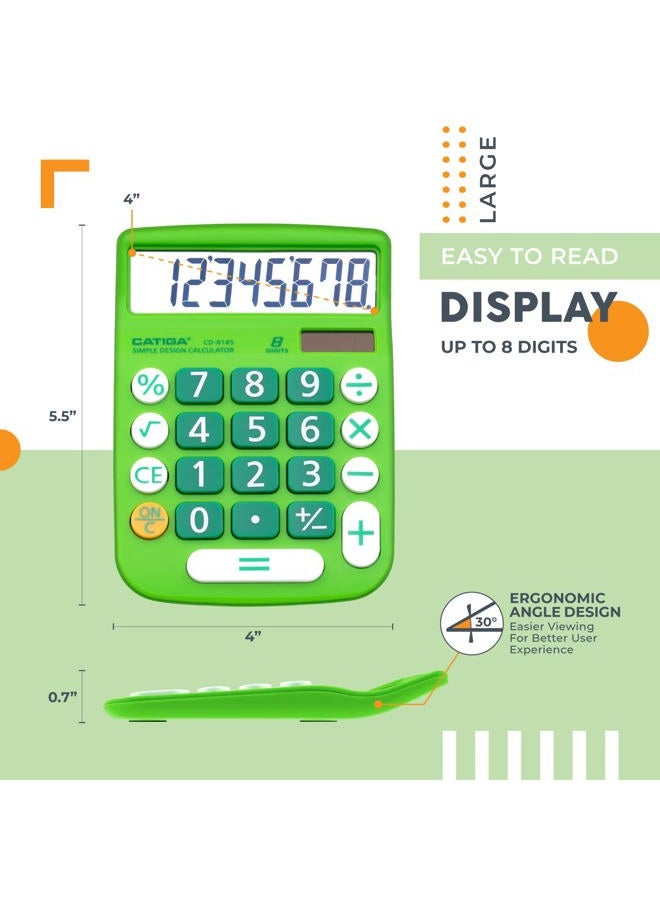 CATIGA Desktop Calculator 8 Digit with Solar Power and Easy to Read LCD Display, Big Buttons, for Home, Office, School, Class and Business, 4 Function Small Basic Calculators for Desk, CD-8185 - Image 2