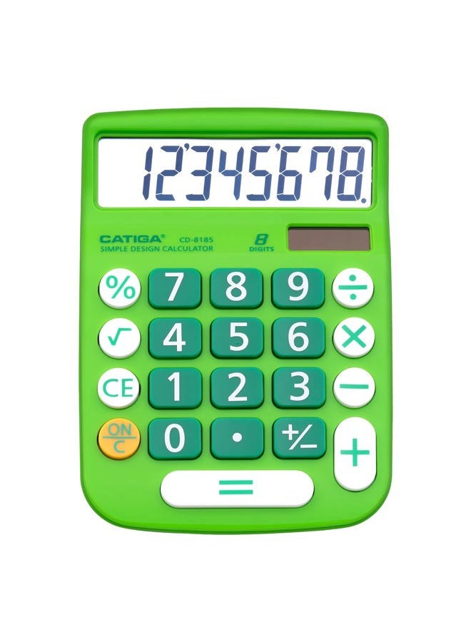 CATIGA Desktop Calculator 8 Digit with Solar Power and Easy to Read LCD Display, Big Buttons, for Home, Office, School, Class and Business, 4 Function Small Basic Calculators for Desk, CD-8185 - Image 1