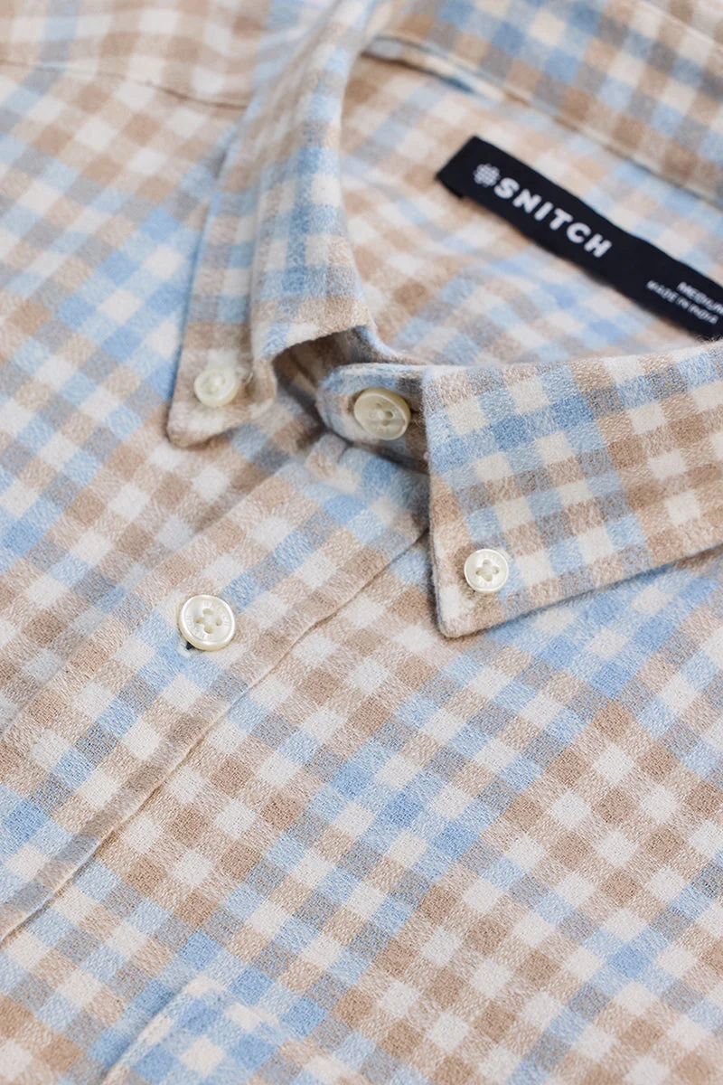 SNITCH Beige Checkered Long Sleeve Regular Fit Shirt
