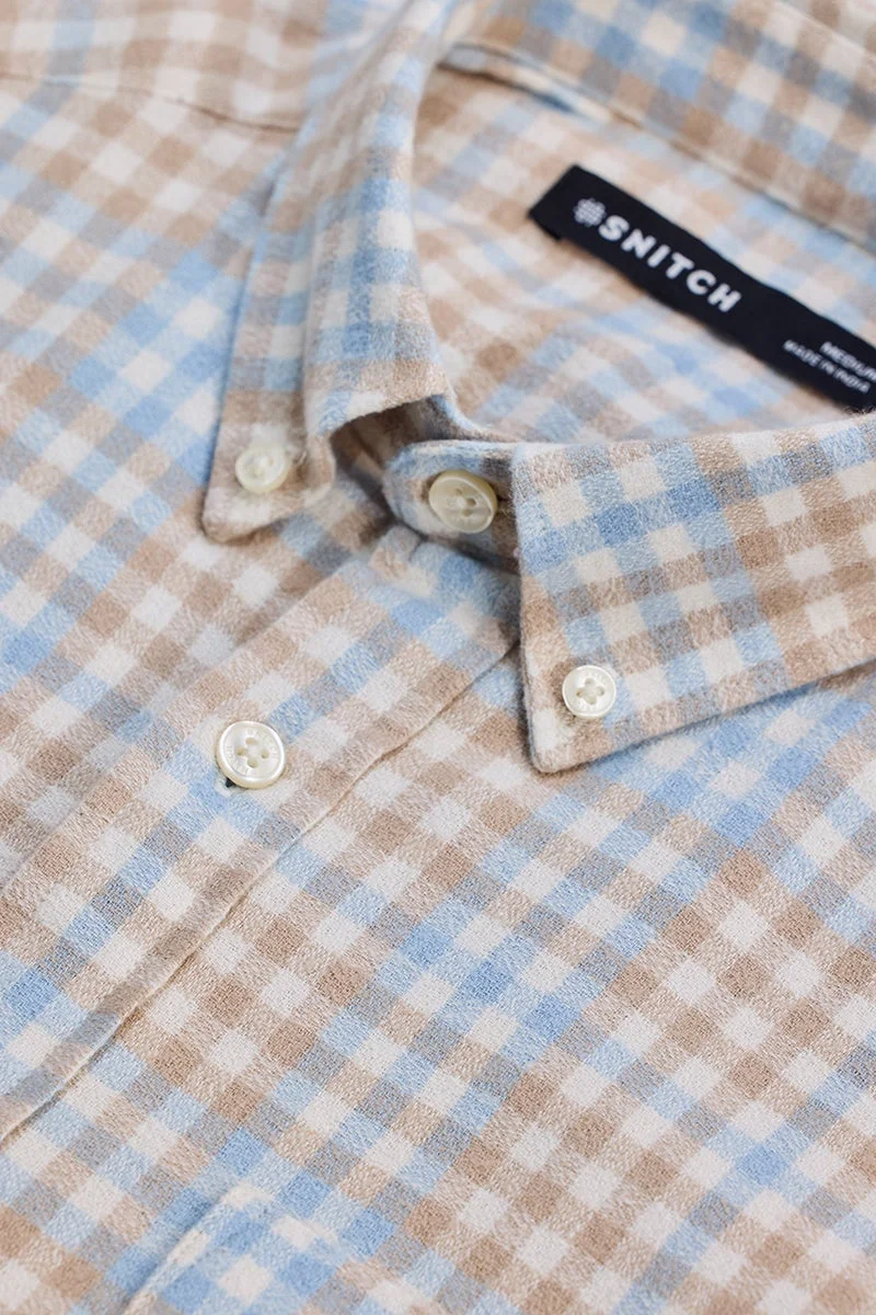 SNITCH Beige Checkered Long Sleeve Regular Fit Shirt