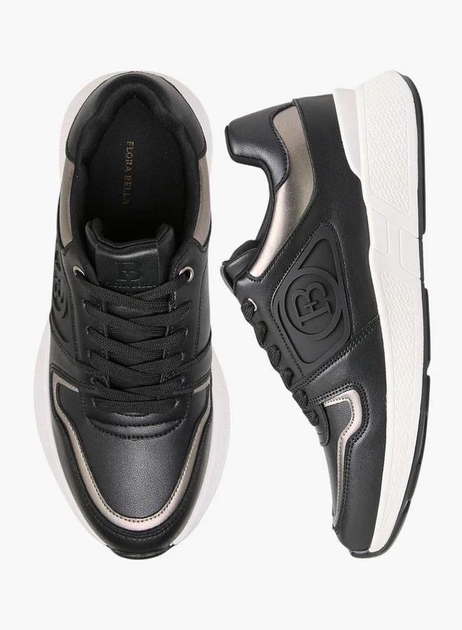 Flora Bella By Shoexpress BLACK Women Logo Embossed Sneakers with Lace-Up Closure for Women | Best Price UAE