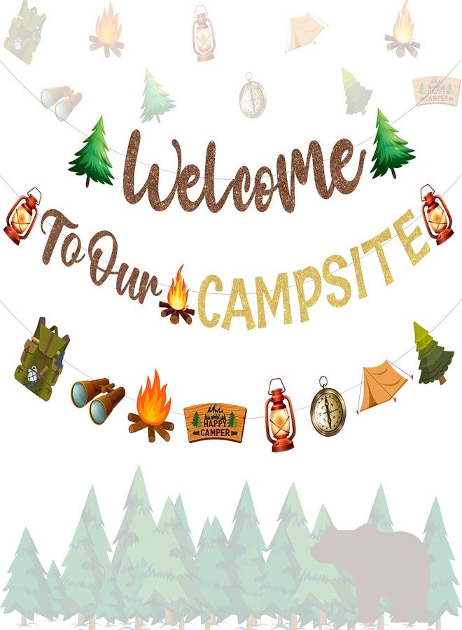 Fangleland Camping Party Decorations Welcome to Our Campsite Banner, Camper Garland for Lumberjack Birthday Baby Shower Adventure Party Supplies - Image 1