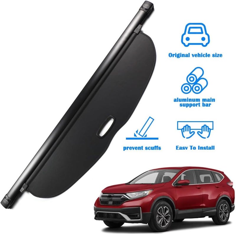 Marretoo Black Retractable Rear Trunk Cargo Cover for Honda CRV (2017-2022) - Image 2