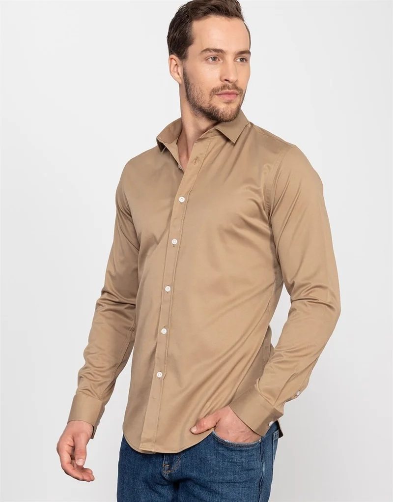 Tudors Slim Fit Lycra Plain Satin Men's Shirt