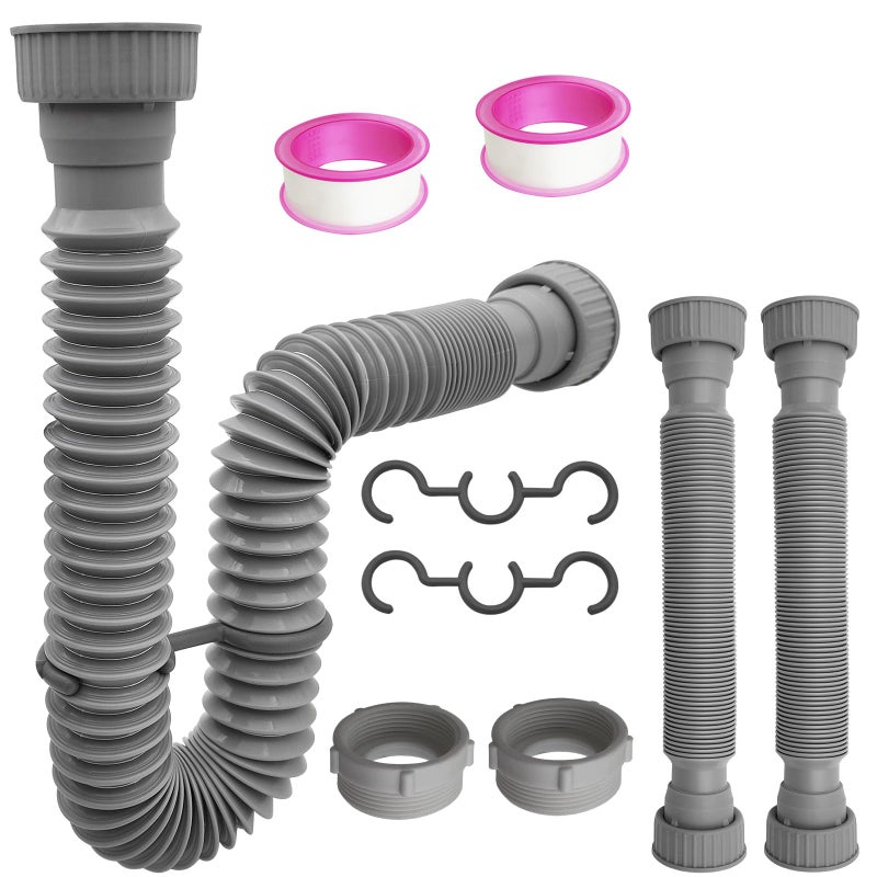 TGEOND 2Pack Flexible Sink Drain Pipes with PTrap With Compatibility for Both 1 14 and 1 12 Sink Openings Fit For Kitchen and Bathroom Sink The Silicone Nut LeakProof - Image 2