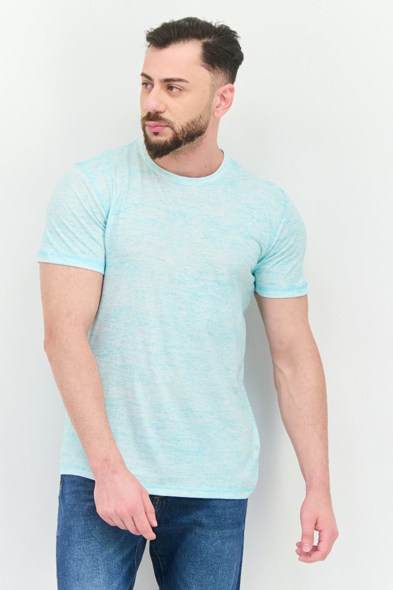 Company Eighty One Men Round Neck Short Sleeves Heather T-Shirt, Light Aqua Blue - Image 1
