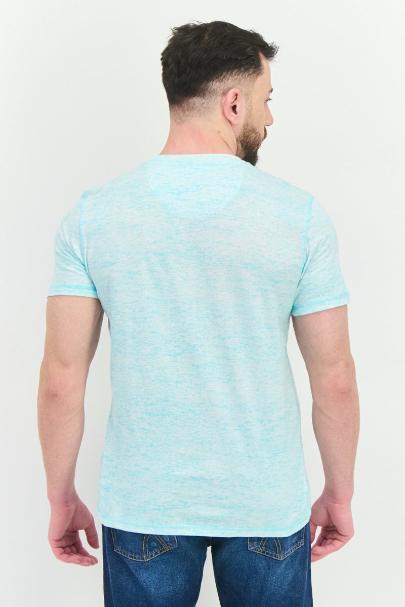 Company Eighty One Men Round Neck Short Sleeves Heather T-Shirt, Light Aqua Blue - Image 3