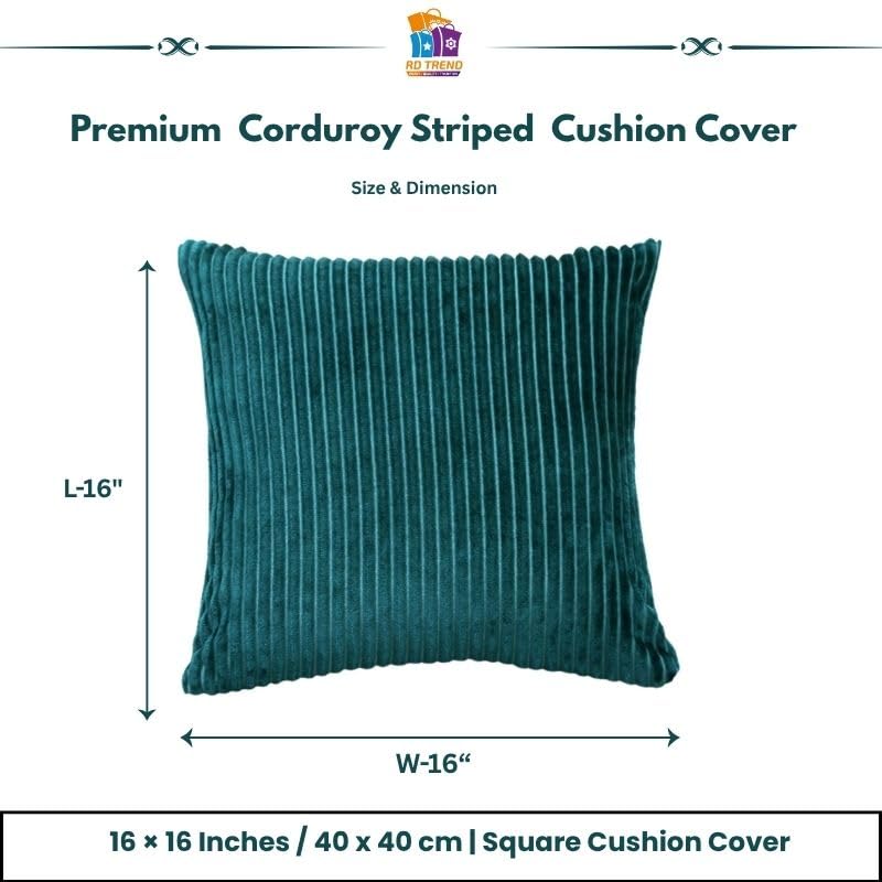 RD TREND® Cushion Cover Set of 5, Decorative Sofa Living Room Home Square Cushion Covers 16 Inch x 16 Inch, Aesthetic Corduroy Striped Double Sided (Green,Pack of 5) - Image 2