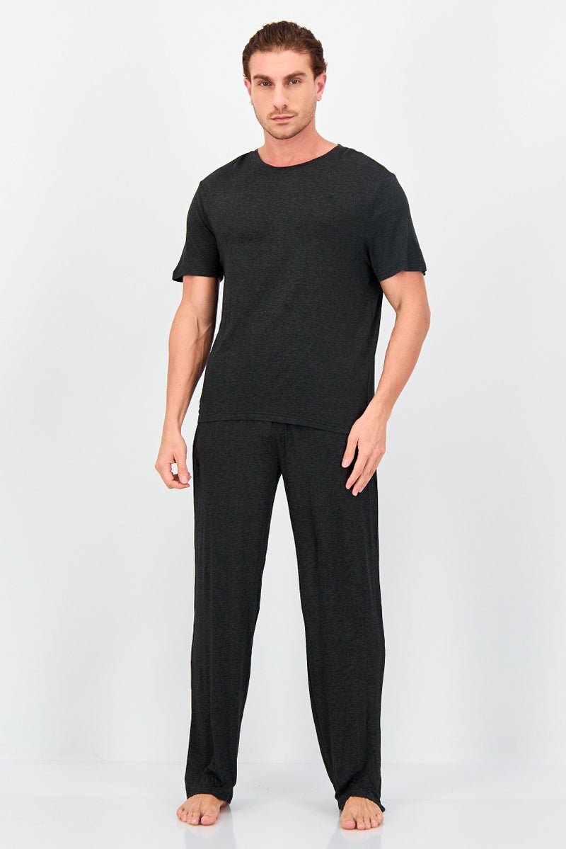Frye Men 2 Pcs Heather Long Sleeve Top And Pajama Set, Black - Image 1