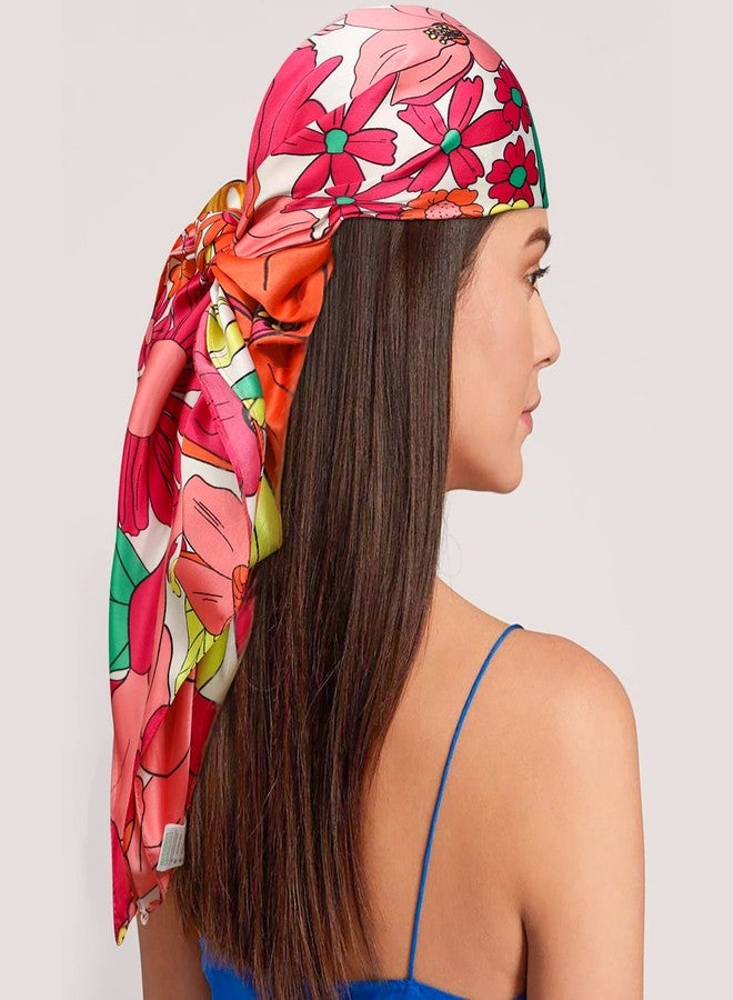 Molans 35” Satin Large Square Hair Scarves, 4pcs Silk Head Scarf Bandanas for Women,Silk Head Wraps for Sleeping(Plant flower) - Image 5