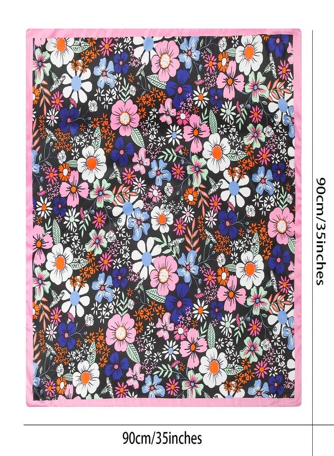 Molans 35” Satin Large Square Hair Scarves, 4pcs Silk Head Scarf Bandanas for Women,Silk Head Wraps for Sleeping(Plant flower) - Image 2