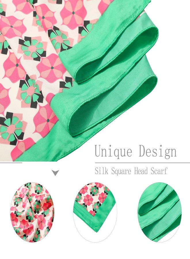 Molans 35” Satin Large Square Hair Scarves, 4pcs Silk Head Scarf Bandanas for Women,Silk Head Wraps for Sleeping(Plant flower) - Image 3