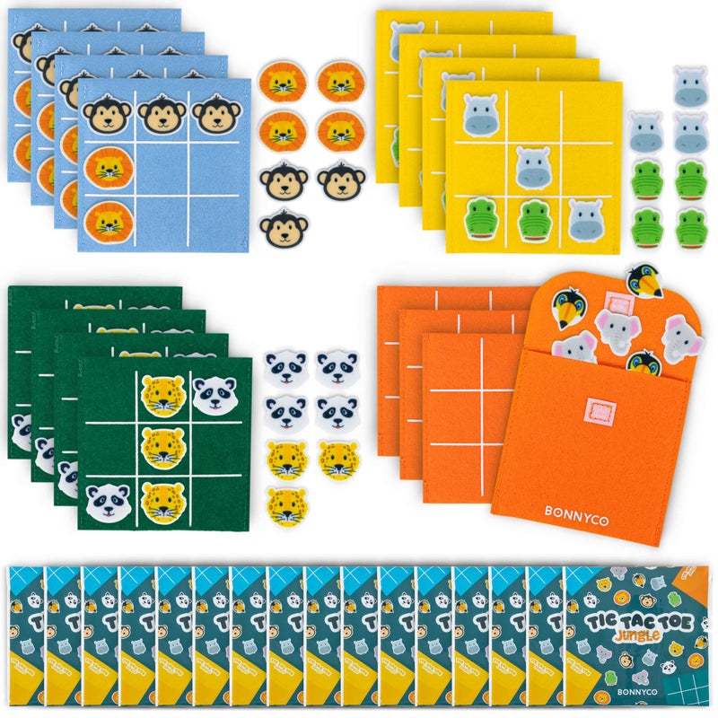 BONNYCO Tic Tac Toe Game Pack 16 Jungle Animals Kids Party Favors. Safari Goodie Bags Stuffers for Kids 3-5 4-8, Goody Bag Stuffers Pinata. Return Gifts for Birthday Party, Mini Games Bulk Travel - Image 1