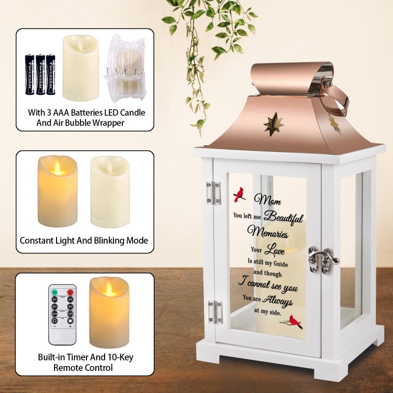 liantudy Memorial Lantern, Sympathy Gifts for Loss of Mom/Loved One, Bereavement Gifts, in Memory Loved One Lantern,Celebration Life, Funeral Lantern,Mom You Left me Beautiful Memories - Image 3