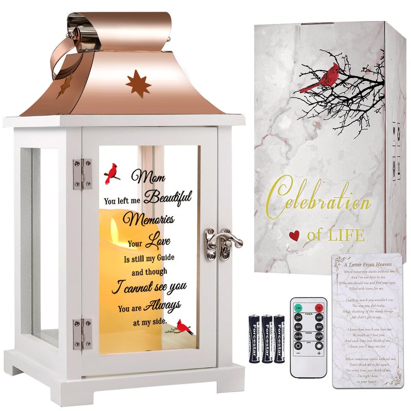liantudy Memorial Lantern, Sympathy Gifts for Loss of Mom/Loved One, Bereavement Gifts, in Memory Loved One Lantern,Celebration Life, Funeral Lantern,Mom You Left me Beautiful Memories - Image 1
