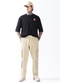 Hubberholme Relaxed Fit Beige 95% polyester 5% spandex Solid Woven Cargo with Button Closure Full Length - Ideal for Streetwear - A Must-Have for Your Wardrobe!  - Image 1