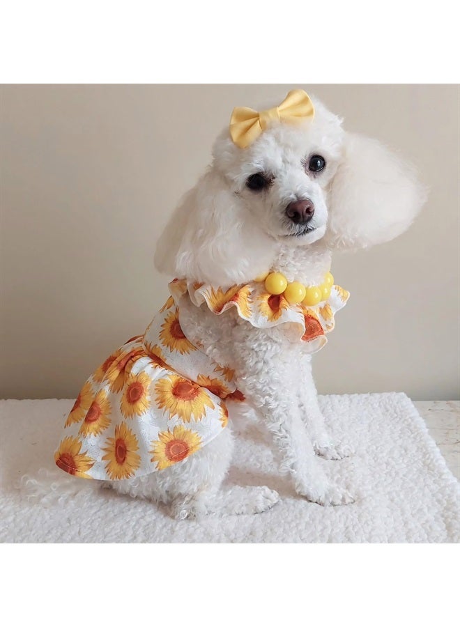Fitwarm Dog Sunflower Dress, Dog Clothes for Small Dogs Girl, Pet Cat Apparel, White, Yellow, Red, Medium