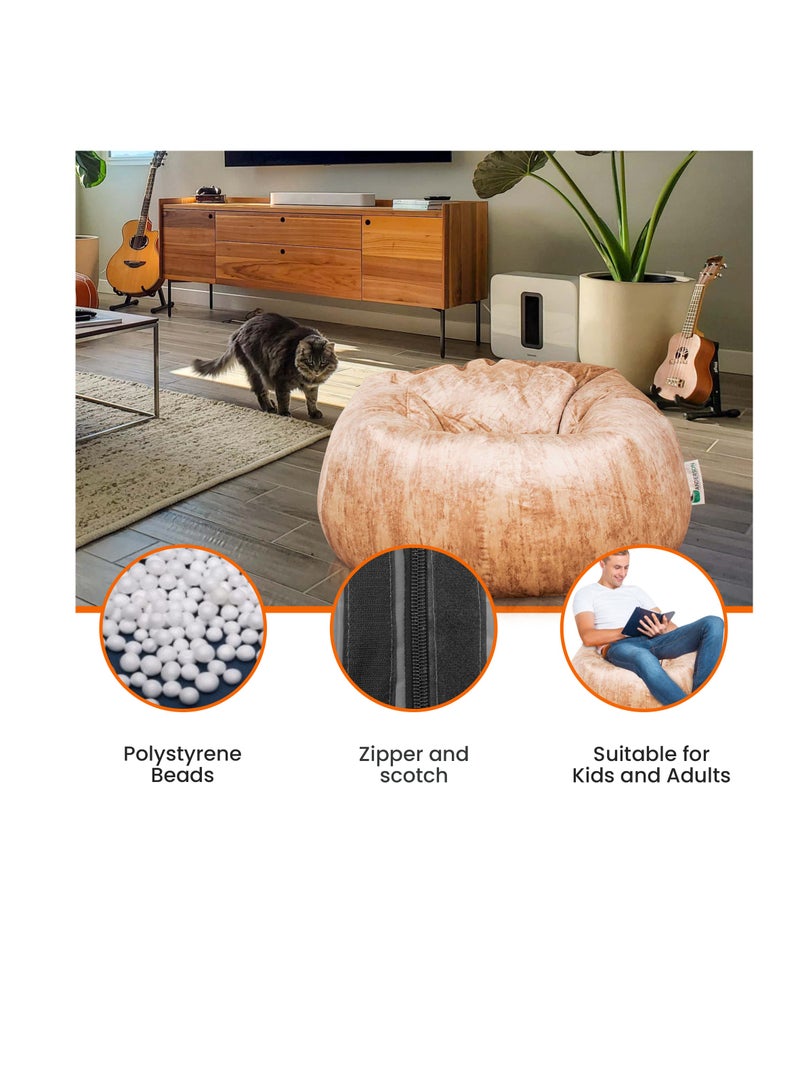 ANDERSON Ultra Soft Medium Luxury Velvet Bean Bag Chair Filling with Beans Highly Comfortabl Suitable For Kids And Adults Beige Colour - Image 2