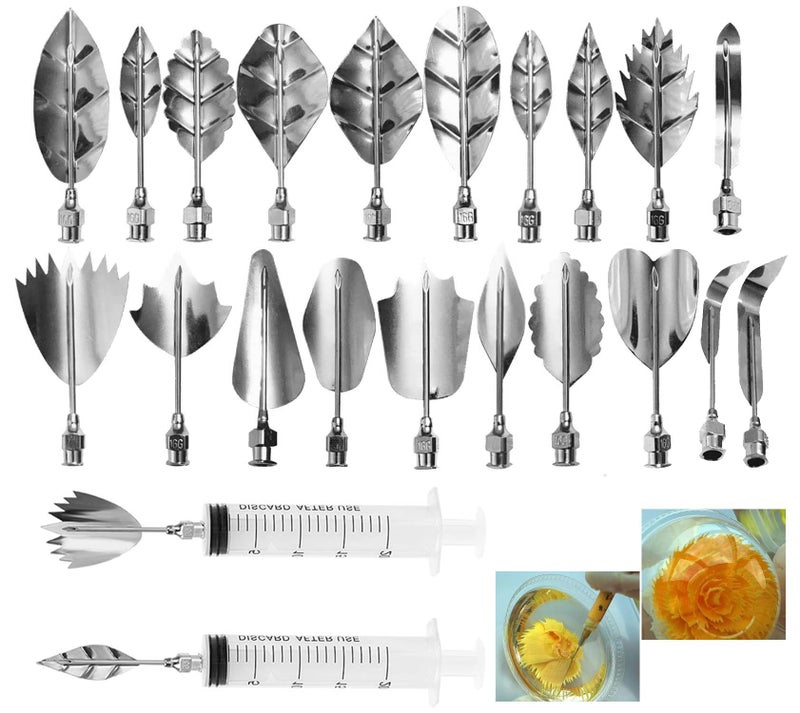 Riavzau 22Pcs Stainless Steel Gelatin Jelly Art Tools 3D, Flowers Leaves Moldes Para Gelatinas, Pudding-Nozzle Cake Needles Gelatin Tools - Image 1