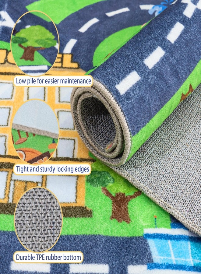 OHDS Kids Room Rug - Soft & Non-Slip 4x5 Ft Town Car Rugs City Map Play Mat, Childrens Road Carpet Washable Playmat for Classroom Nursery Bedroom Boys - Image 5