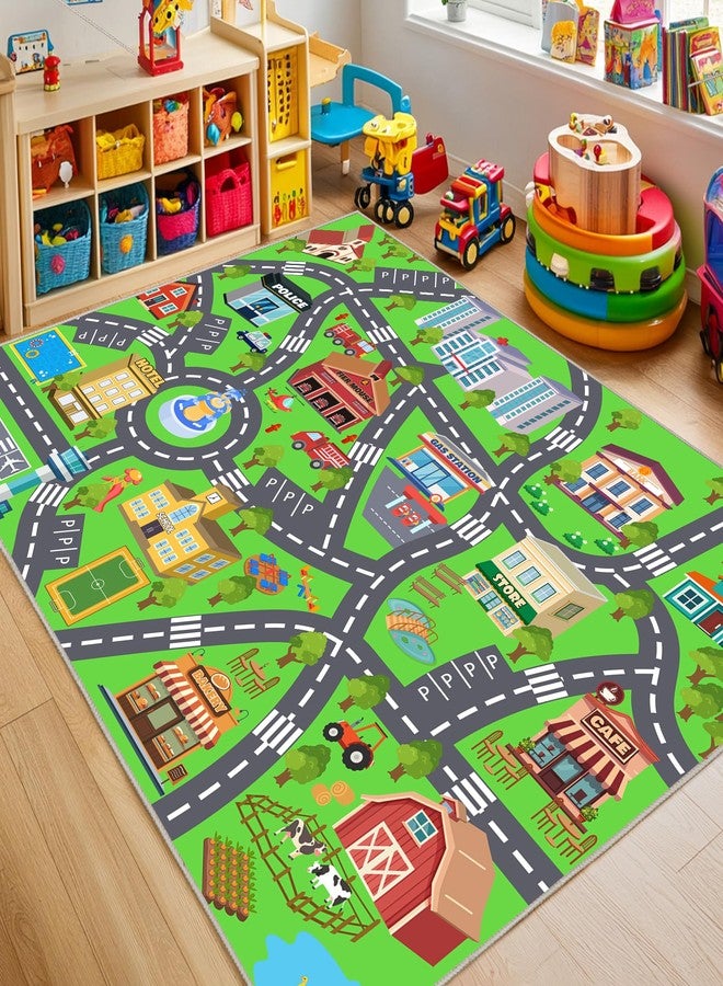 OHDS Kids Room Rug - Soft & Non-Slip 4x5 Ft Town Car Rugs City Map Play Mat, Childrens Road Carpet Washable Playmat for Classroom Nursery Bedroom Boys - Image 1