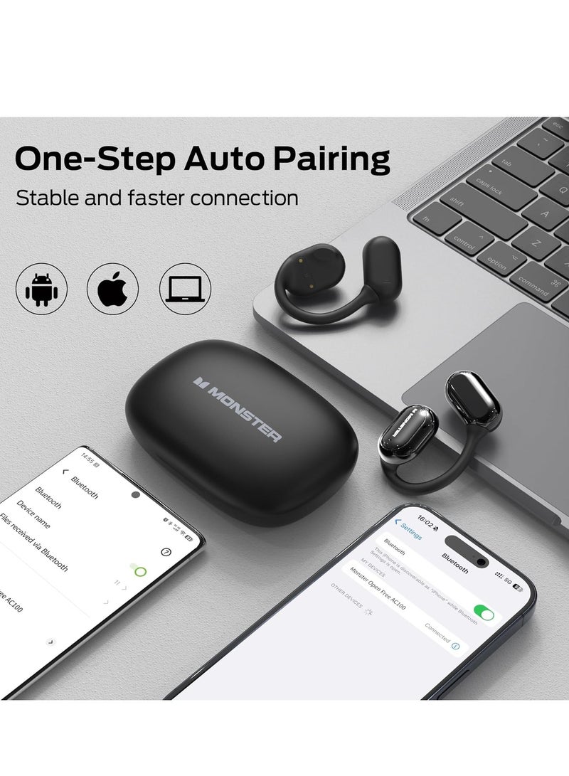 Monster Open Free AC100 Open Ear Headphones, Bluetooth 5.3 Wireless Headphones with Earhooks, Immersive Stereo Sound by Dual Large Driver, Clear Talk, 30H Playtime,Waterproof Sport Earbuds for Running  - Image 4