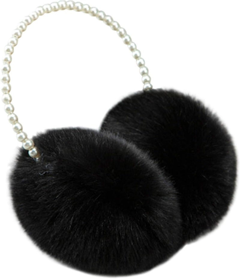 RONRONS Women Soft Plush Earmuffs Outdoor Warmers with Pearl Headband - Image 1