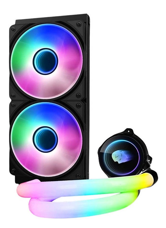 WJCOOLMAN مبرد وحدة المعالجة المركزية WJCoolMan Neon Mirror Cooler RGB، مبرد 280 مم، مروحتان للتبريد، سرعة قصوى 2000 دورة في الدقيقة، زعنفة قاعدة من النحاس الخالص، مضخة مياه عالية الكفاءة، أسود | WJ-NEONMIRROR-B  - Image 1
