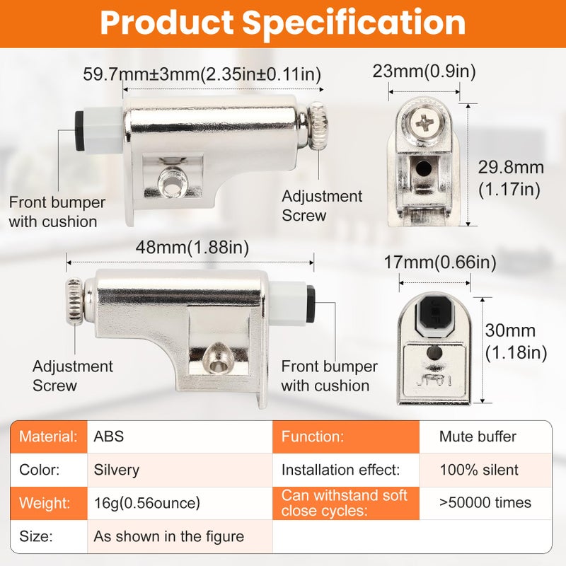 Fengind 25 Pcs Soft Close Damper for Cabinet Doors/Wardrobe Doors,Adjustable Hydraulic Buffer,Noise Reduction & Smooth Closure,Universal Fit for Kitchen, Bathroom & Furnitureï¼ˆIncludes Matching Screwsï¼‰ - Image 4