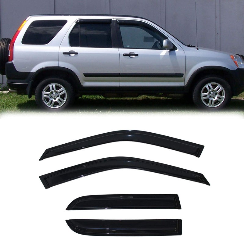 Puermto 94459 Side Window Wind Deflector, 4pcs Out-Channel Tape-On Nice Rain Guards Set, Dark Smoke Window Visor fit for 2002-2006 Honda CR-V - Image 1
