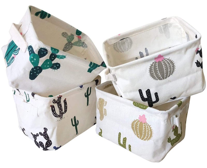 KRLIFCSL Storage Bins Foldable Cactus Storage Basket for Nursery Kids Toys Makeup Small Items Desktop Organization Set of 4 Cream
