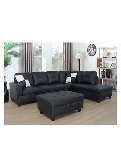 A to Z Furniture Russ Sectional with Ottoman in Black Color Sectional Sofa with Ottoman  - Image 1