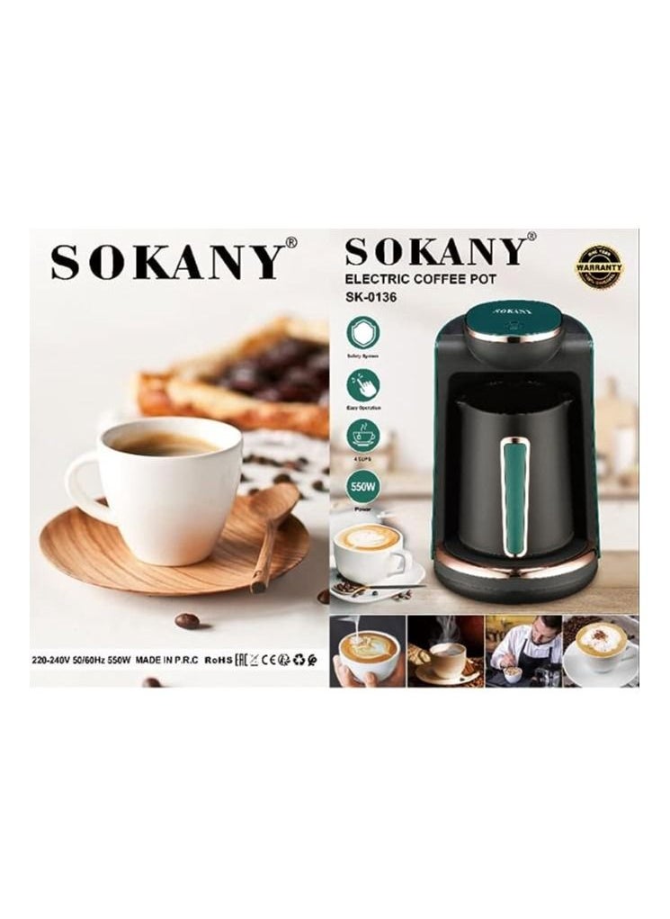 sokany - Sokany Turkish Coffee Maker, for 4 cups, 550 watt capacity and 250 ml capacity, SK-0136 - Image 1