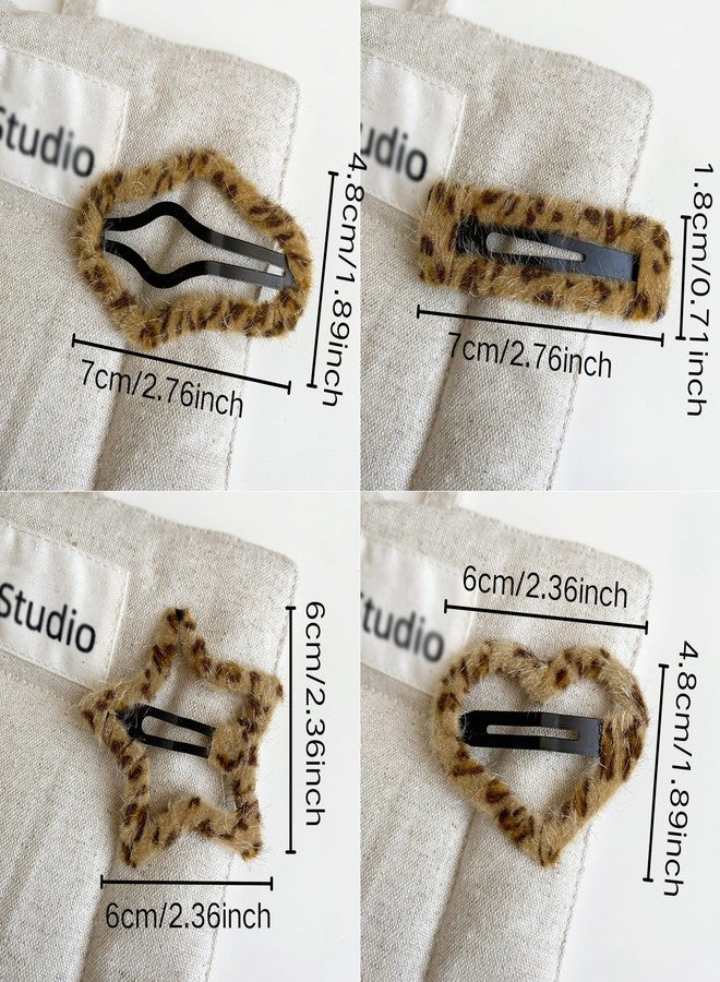 Rannyrena Cute Star Leopard Print Velvet Snap Hair Clips Barrettes for Women Hollow Cloud and Heart Shapes Y2K Bangs Side Hair Clips Hair Accessories 8 Pack - Image 4