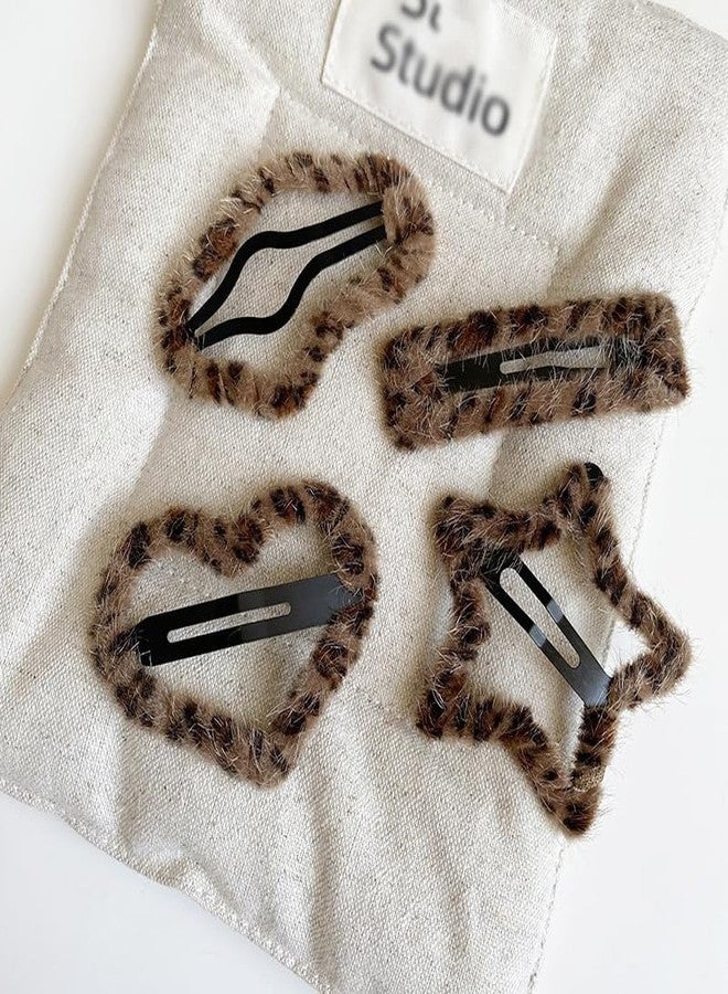 Rannyrena Cute Star Leopard Print Velvet Snap Hair Clips Barrettes for Women Hollow Cloud and Heart Shapes Y2K Bangs Side Hair Clips Hair Accessories 8 Pack - Image 3